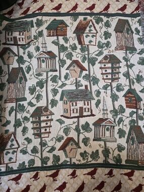 Quality Tapestry Throw Blanket Bird House Garden Ivy Birds Cottage Basket